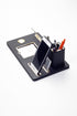 Desktop Nameplate Leather Organizer Black Gold Detailed Clock and Pen Holder